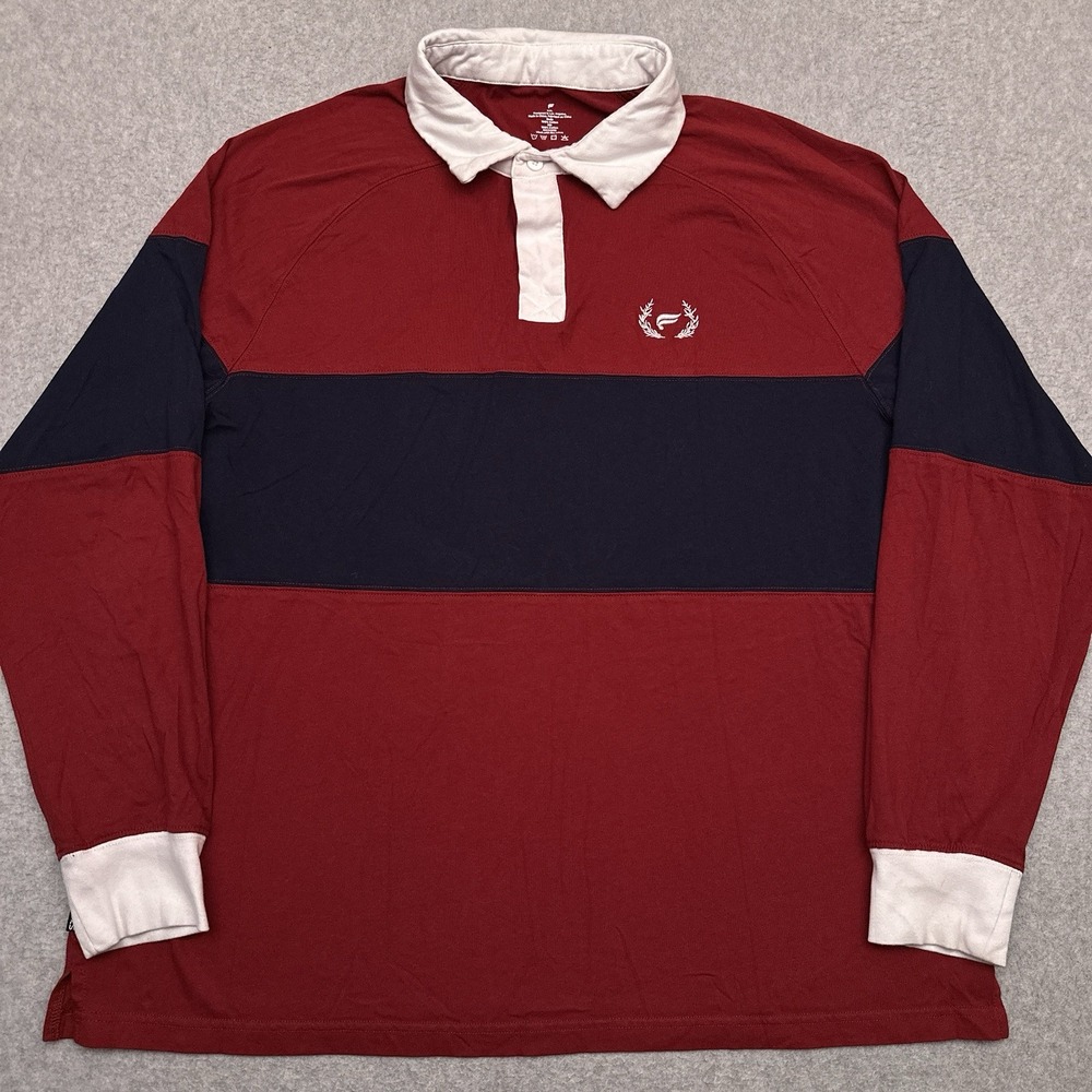 Fabletics R&R Paneled Long‎ Sleeve Rugby Shirt Men's XXL Red Relaxed 100% Cotton